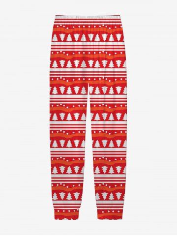 Plus Size Men's Christmas Trees Print Jogger Pants - RED - S