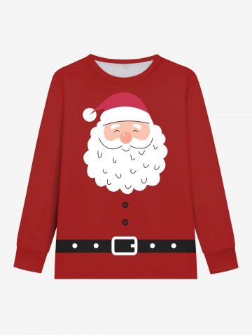 Plus Size Men's Christmas Santa Claus Buttons Belt Print Long Sleeves T-shirt - RED - 4XL