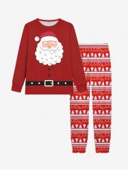Men's Christmas Santa Claus Buttons Belt Print Plus Size Matching Set -  