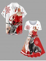 Christmas Santa Claus Snowflake Elk Print Plus Size Matching Outfit For Couples -  