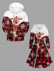 Christmas Elk Snowflake Plaid Zipper 3D Print Plus Size Matching Outfit For Couples -  