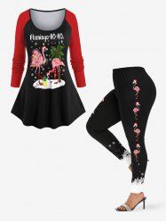 Christmas Light Coconut Tree Pineapple Flamingo Snowflake Print Plus Size Matching Set -  
