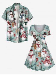 Christmas Snowman Teddy Bear Snowflake Candy Print Plus Size Matching Outfit For Couples -  