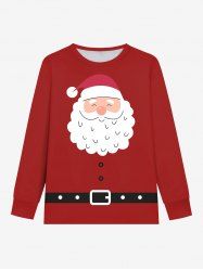 Plus Size Men's Christmas Santa Claus Buttons Belt Print Long Sleeves T-shirt -  