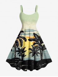 Robe débardeur hawaïenne grande taille à imprimé ombré cocotier soleil ciel et ciel - Vert clair 6X
