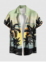 Chemise hawaïenne grande taille pour homme, imprimé ombré soleil et cocotiers, boutons et poche. - Vert clair M