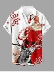 Plus Size Christmas Santa Claus Snowflake Elk Print Buttons Pocket Shirt For Men -  