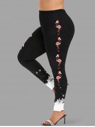 Plus Size Christmas Flamingo Snowflake Print Leggings -  