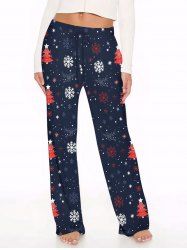 Plus Size Women's Christmas Snowflake Print Drawstring Wide Leg Pants -  
