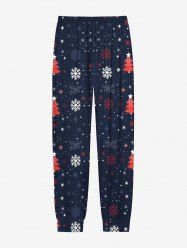 Pantalon de jogging pyjama imprimé sapin de Noël et flocons de neige pour homme grande taille - Bleu Marine 3XL