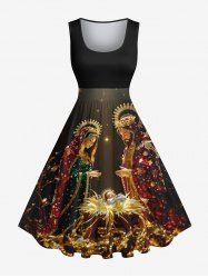 Plus Size Christmas Nativity of Jesus Print Vintage Swing A Line Dress -  