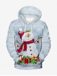 Sweat à capuche grande taille pour homme, imprimé boule de Noël, bonhomme de neige et flocons de neige, boîte cadeau, poche et cordon de serrage - Blanc de Crème  4XL