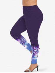 Plus Size Christmas Tree Snowman Snowflake Print Leggings -  