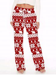 Plus Size Women's Christmas Tree Snowflake Polar Bear Print Drawstring Wide Leg Pants -  