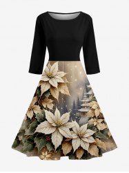 Tree Flower Leaf Glitter Ombre Galaxy Print Hawaii Midi 50's Vintage Dress -  