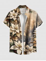 Plus Size Tree Flower Leaf Glitter Ombre Galaxy Print Hawaii Button Pocket Shirt For Men -  