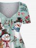 Christmas Snowman Teddy Bear Snowflake Candy Print Plus Size Matching Outfit For Couples -  