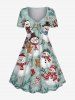 Christmas Snowman Teddy Bear Snowflake Candy Print Plus Size Matching Outfit For Couples -  