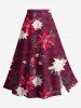 Solid Cinched Top and Christmas Ombre Flower Leaf Print Split A Line Skirt Plus Size Matching Set -  