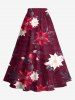 Solid Cinched Top and Christmas Ombre Flower Leaf Print Split A Line Skirt Plus Size Matching Set -  