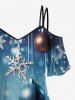 Christmas Ball Snowflake Print Cold Shoulder Ombre Cami T-shirt and Flare Pants Plus Size Matching Set -  