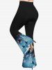 Christmas Ball Snowflake Print Cold Shoulder Ombre Cami T-shirt and Flare Pants Plus Size Matching Set -  