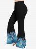 Christmas Ball Snowflake Print Cold Shoulder Ombre Cami T-shirt and Flare Pants Plus Size Matching Set -  