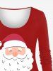 T-shirt à manches longues imprimé Père Noël et ceinture à boutons, grande taille - Rouge L