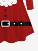 T-shirt à manches longues imprimé Père Noël et ceinture à boutons, grande taille - Rouge L