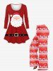 T-shirt à manches longues imprimé Père Noël et ceinture à boutons, grande taille - Rouge L