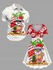 Plus Size Christmas Santa Claus Coconut Tree Pineapple Skateboard Hibiscus Flower Tropical Leaf Print Hawaii Cinched Dress -  