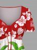 Plus Size Christmas Santa Claus Coconut Tree Pineapple Skateboard Hibiscus Flower Tropical Leaf Print Hawaii Cinched Dress -  