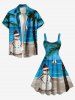Plus Size Christmas Snowman Coconut Tree Sea Sailboat Print Hawaii A Line Dress -  