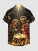 Plus Size Christmas Nativity of Jesus Print Button Pocket Shirt For Men -  