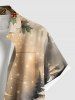 Plus Size Tree Flower Leaf Glitter Ombre Galaxy Print Hawaii Button Pocket Shirt For Men -  