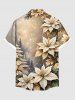 Plus Size Tree Flower Leaf Glitter Ombre Galaxy Print Hawaii Button Pocket Shirt For Men -  