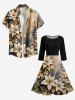 Tree Flower Leaf Glitter Ombre Galaxy Print Hawaii Midi 50's Vintage Dress -  