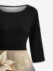 Tree Flower Leaf Glitter Ombre Galaxy Print Hawaii Midi 50's Vintage Dress -  