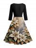 Tree Flower Leaf Glitter Ombre Galaxy Print Hawaii Midi 50's Vintage Dress -  