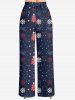 Plus Size Women's Christmas Snowflake Print Drawstring Wide Leg Pants -  