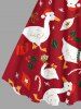 Robe trapèze imprimée avec chapeau de Noël grande taille et bonbons d'oie - Rouge 2X