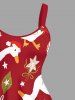 Robe trapèze imprimée avec chapeau de Noël grande taille et bonbons d'oie - Rouge 2X