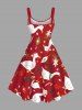 Robe trapèze imprimée avec chapeau de Noël grande taille et bonbons d'oie - Rouge 2X