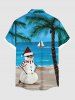 Plus Size Christmas Snowman Coconut Tree Sea Sailboat Print Hawaii Button Pocket Shirt For Men -  