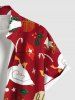 Plus Size Christmas Hat Goose Candy Gift Print Button Pocket Shirt For Men -  