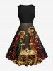 Robe trapèze vintage grande taille imprimée crèche de Noël - Noir 6X