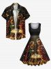Robe trapèze vintage grande taille imprimée crèche de Noël - Noir 6X