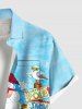 Plus Size Christmas Santa Claus Coconut Tree Flamingo Seascape Print Buttons Pocket Shirt For Men -  