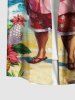 Plus Size Christmas Ball Santa Claus Flowers Flamingo Seascape Print Buttons Pocket Shirt For Men -  