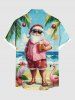 Plus Size Christmas Ball Santa Claus Flowers Flamingo Seascape Print Buttons Pocket Shirt For Men -  